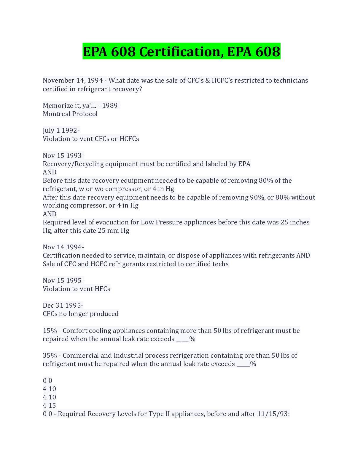 EPA 608 Certification, EPA 608 Questions And Answers Complete Top